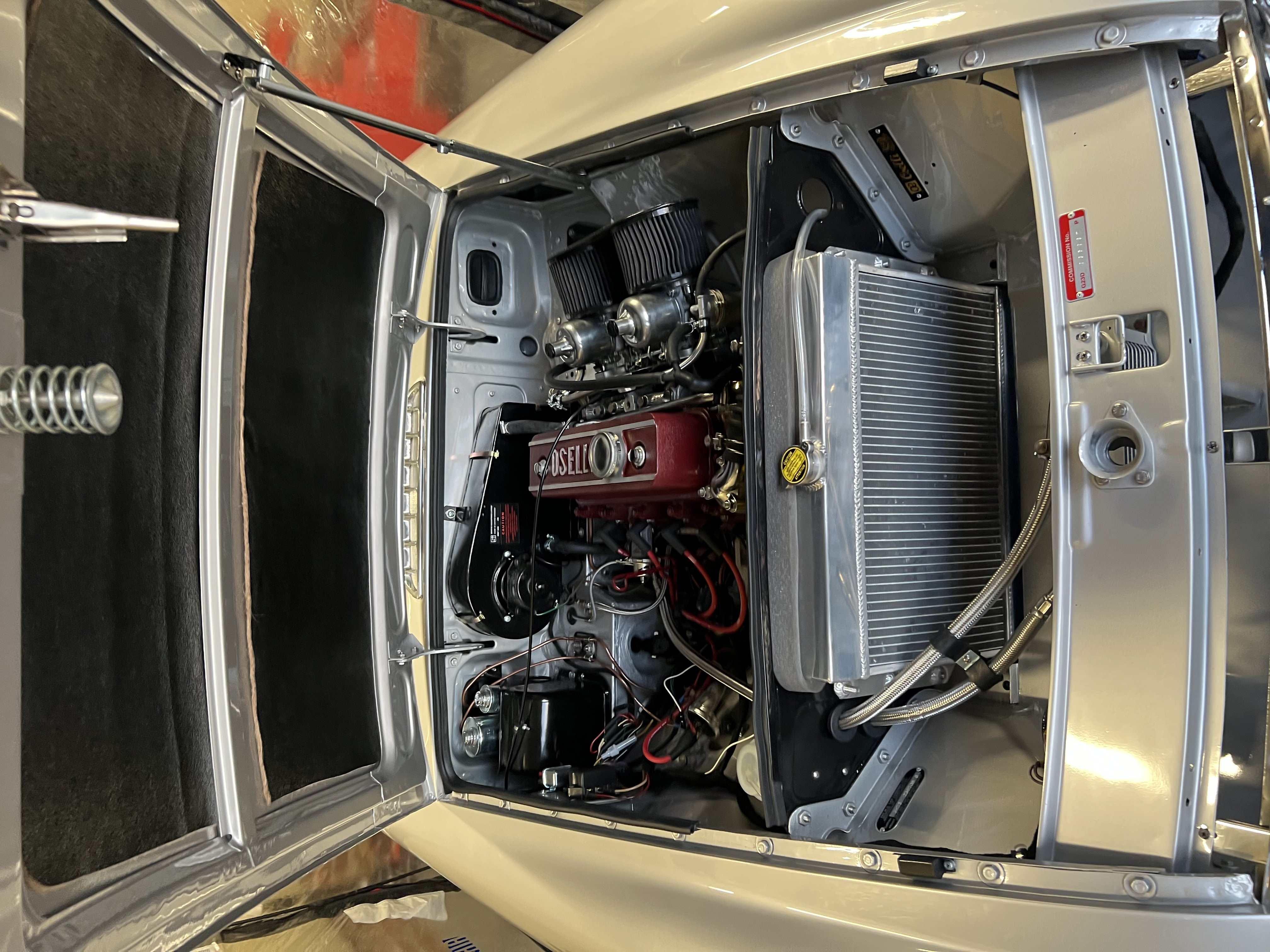 Finished engine bay of the 1971 MGB GT with Oselli engine setup